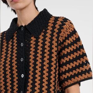 STAUD Black and Brown Crochet Mini Dress